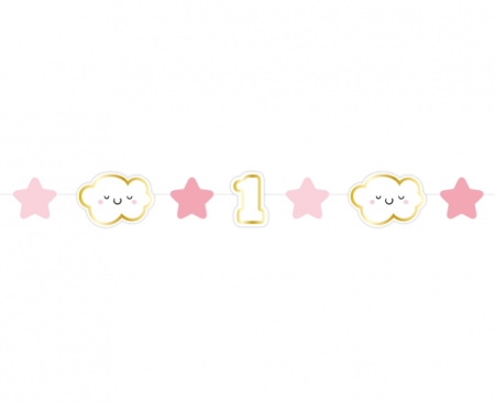 Girlanda papierowa mini Roczek, różowa, dł. 120 cm, rozm. elementu 8.4 x 6 cm