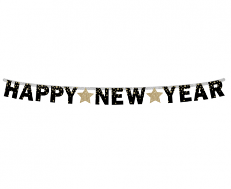 Girlanda papierowa B&C Happy New Year - Złote gwiazdki, 180 cm
