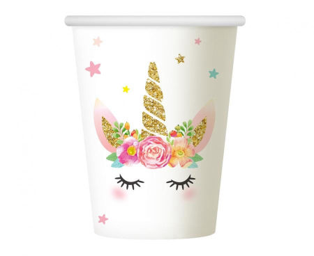 Kubeczki papierowe PB&C Jednorożec, 266 ml, 6 szt., unicorn
