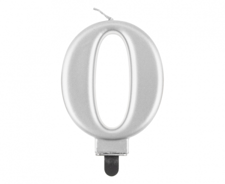 Świeczka B&C cyferka 0, metalik srebrna, 8,0 cm