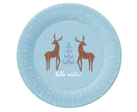 Talerzyki papierowe Hello Winter, j. niebieskie, certyfikat FSC, 18 cm/ 6 szt.