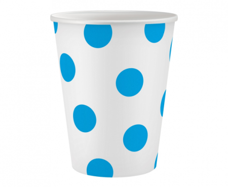 Kubeczki pap. Groszki, błękitne, certyfikat FSC, 250 ml, 6 szt.