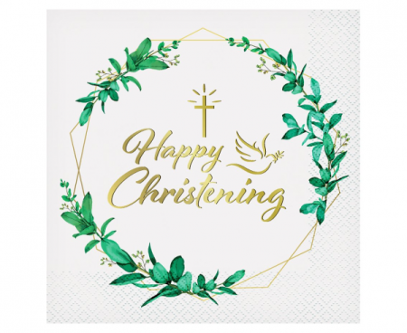 Serwetki Happy Christening (listki), certyfikat FSC, 33x33 cm/ 20 szt., Chrzest