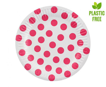 Talerzyki pap. Groszki, magenta, certyfikat FSC, 18 cm, 6 szt.