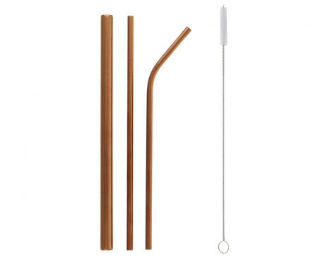 Słomki, rurki metalowe, różowo-złote, shake, zagięta, prosta i szczoteczka