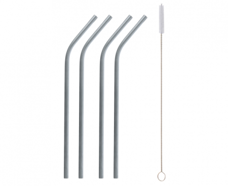 Słomki, Rurki metalowe, srebrne, 4 zagięte i szczoteczka