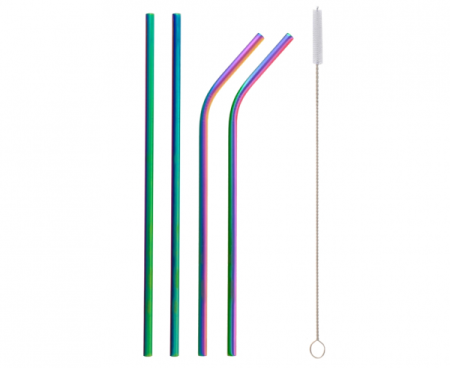 Słomki, Rurki metalowe, tęczowe, 2 zagięte, 2 proste i szczoteczka