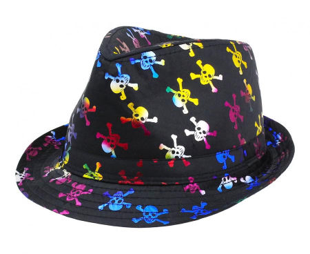 Kapelusz czarny, kolorowe czaszki, Halloween
